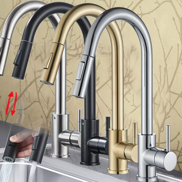 Single Lever Kitchen Taps Pull out Sink Tap Mono Mixer Faucet 360° Swivel Spout