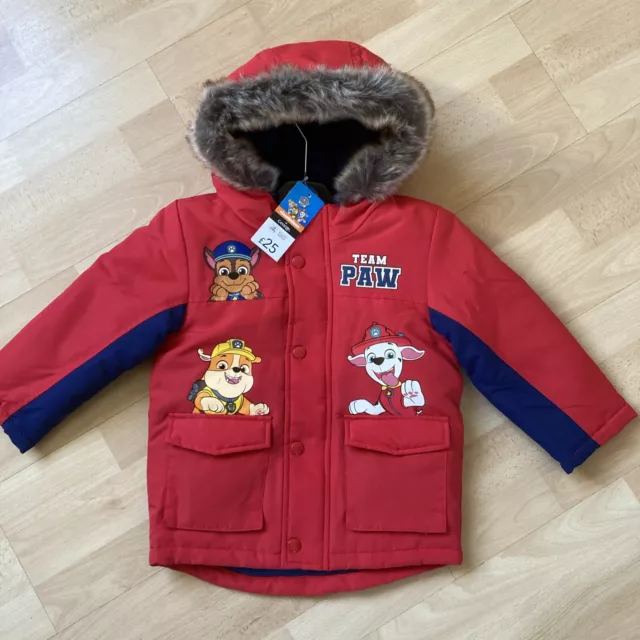 Paw Patrol Boys Trendy Fleece Lined Coat Age 2-3 Years New With Tags!