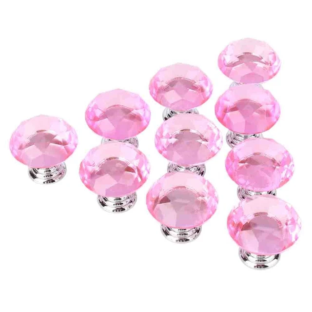 10Pcs 30Mm Pink Crystal Glass Door Knobs For Drawer Cabinet Kitchen (Boutons FR 2