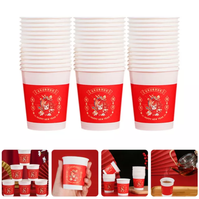 50 Pcs New Year Cups of The Dragon Wedding Tea Red Party Paper Water