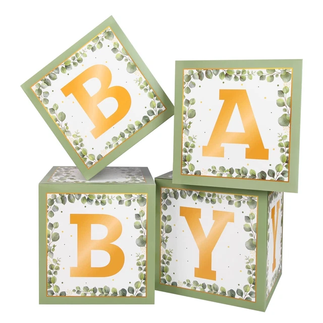 Sage Green Baby Boxes 4pcs Baby Shower Decorations with Letters and Printed