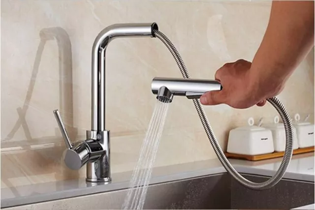Chrom ausziehbarer Küchenhahn mit 2-Wege-Spray 360 Rotation Einzelhebel Neu im Karton
