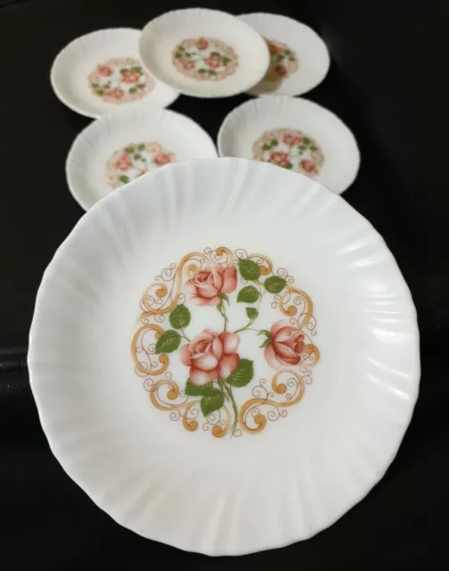 6 ASSIETTES PLATES VINTAGE ARCOPAL FRANCE D 18,5Cm DECOR FLORALE