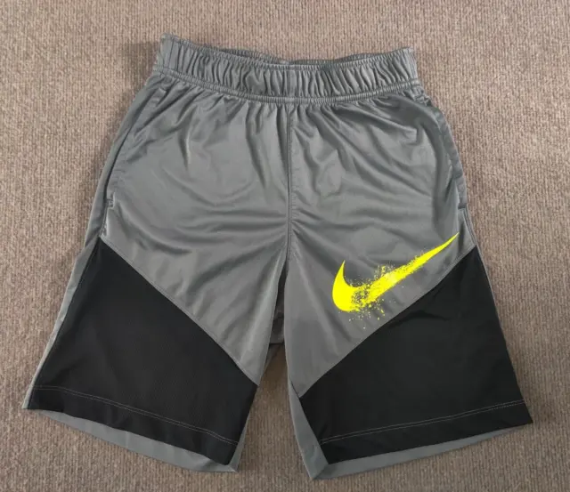 Nike Boys Dri-Fit Training Basketball Shorts M Gray Black Paint Splatter Swoosh