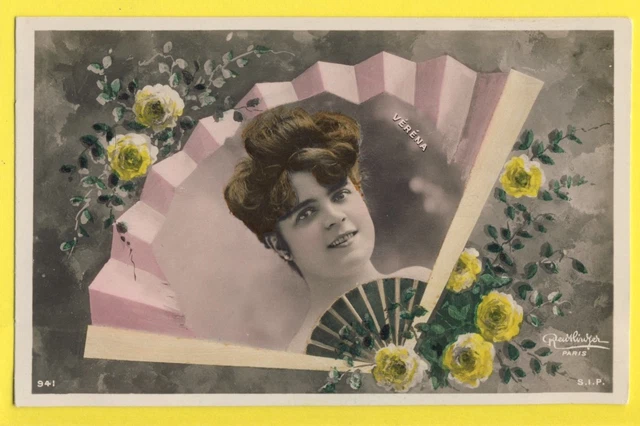 CPA New Art Photo REUTLINGER, PARIS French Singer "VERONA" Fan Pin-Up Fan Fan