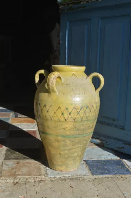 Ancienne Jarre Jaune et Verte Poterie Tunisie Nabeul Hauteur: 48cm 2