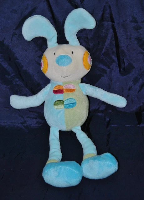 Peluche Doudou Lapin Bleu BAWI Beige Vert Brodé Couleurs 28/36 Cm TTBE