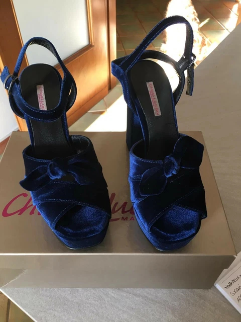 SCARPE APERTE DONNA Chiara Luciani velluto blu TG 37 EUR 70 00