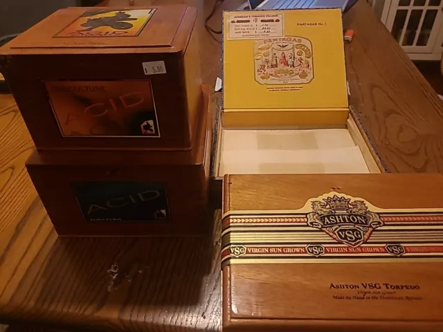 Cigar Box lot of 4: Ashton VSG Torpedo, Partagas, Acid Cigars by Drew Estate (2)