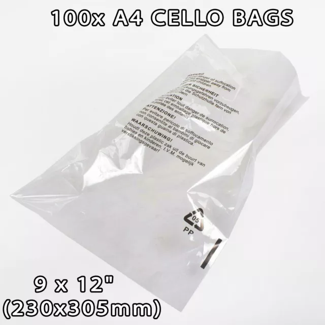 9"x12" - 100x A4 CELLO BAGS CELLOPHANE SELF SEAL BAGS GARMENT DOCUMENT CLOTHES