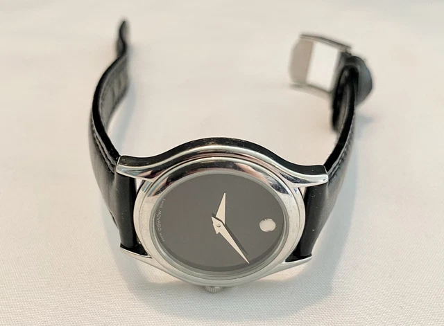MOVADO Black Silver Small Museum Watch Leather Band