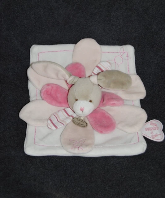 Lapin Plat Rose Blanc DOUDOU ET COMPAGNIE Celestine Pétales Mon doudou à moi
