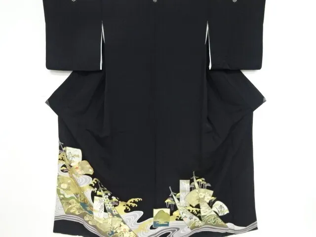 82456# Japanese Kimono / Antique Tomesode / Kinsai / Embroidery / Raging Waves &