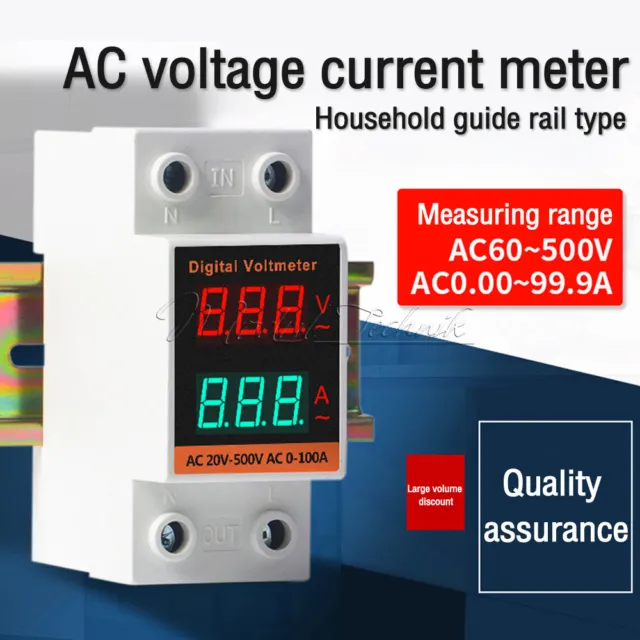 AC60-500V 0,00-99,9A Din Rail voltmetro digitale CA amperometro misuratore elettrico