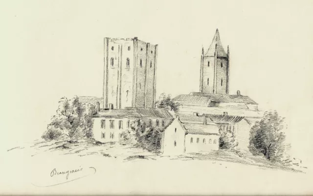 1895 Lot de deux anciens dessins ruine de Beaugency, église St-Florentin Amboise