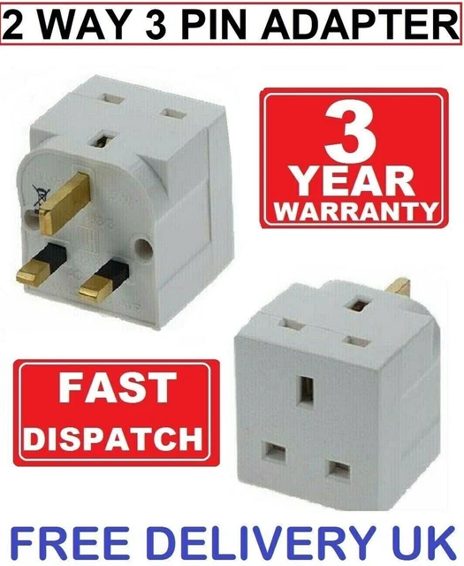 2 WAY 3 Pin Adapter Socket Household Multi Plug Uk Mains 13Amp Double