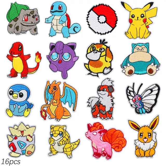 16x Kawaii Anime Embroidery Applique Patches Sew Iron On Badges for Kids Clothes