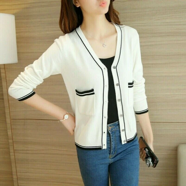 Femme Tricot Rayé Pull Cardigan Manteau Haut Veste Manches Longues