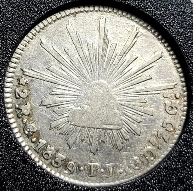 1839 MEXICO  Guanajuato GO PJ 2 REALES SILVER COIN VERY NICE CONDITION