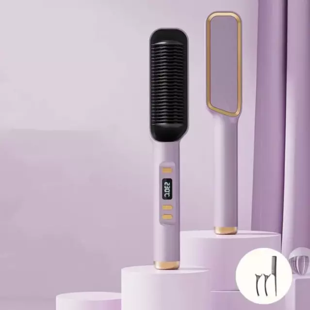 Sèche Cheveux Brosse Chauffante Lissante Soufflante PTC Electrique 230°C Violet