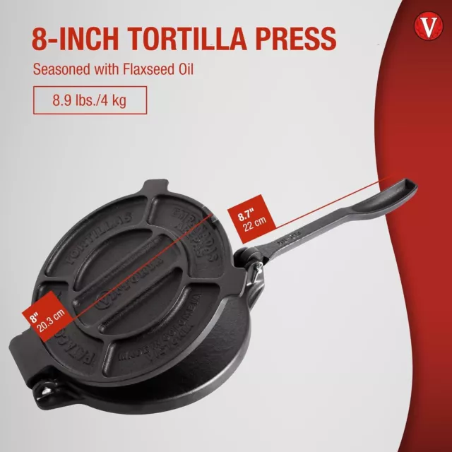 Victoria 8-Inch Commercial-Grade Cast-Iron Tortilla Press