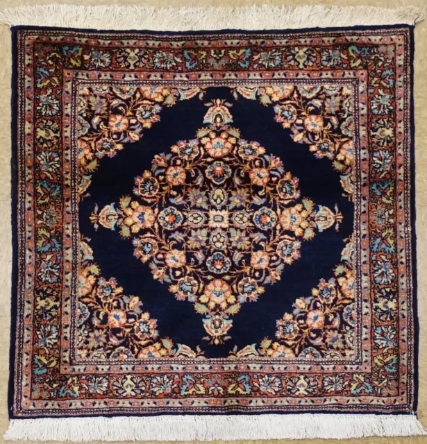 Hand Knotted Sarouk Square Navy Medallion Wool Oriental Area Rug 3'6" x 3'6"
