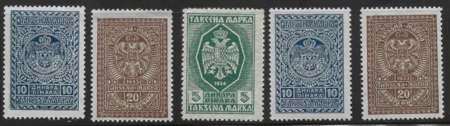 Yugoslavia Tax REVENUE Fiscal 5 stamps 1934-1933 MNH OG  VF