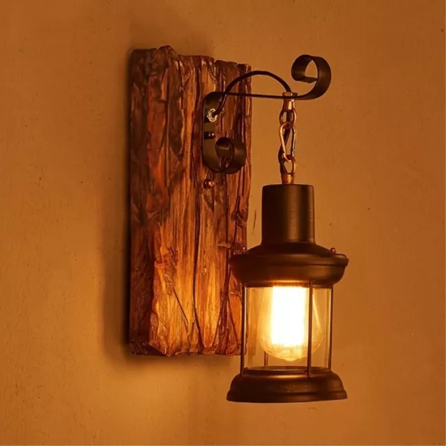 Retro-Antik Vintage Industriell Holz Wandleuchte Wand Lampe Wandleuchter Licht