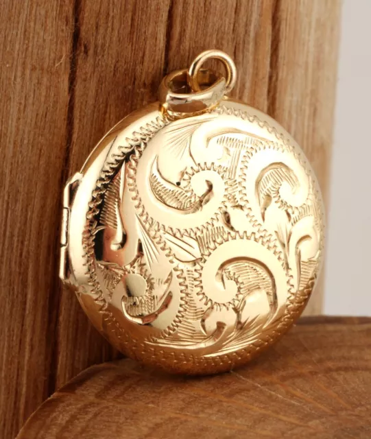 STUNNING Floral Round 9ct Yellow Gold Locket Pendant, High Quality