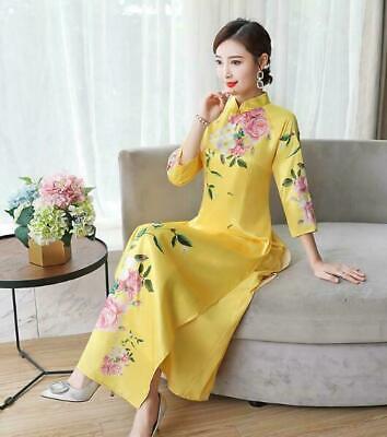 Womens Evening Party Long Chinese Dress Embroidery QiPao Cheongsam Ball Gown