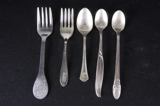 Small Mixed Lot Baby Infant Spoons Forks Plated & Stainless Winnie Pooh 5 Pcs