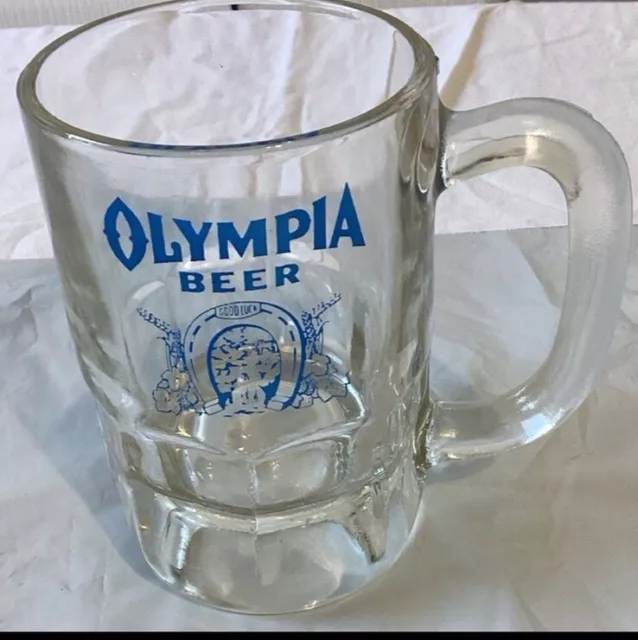 Olympia Beer Heavy Glass Stein Mug Preowned 4 7/8” In Height