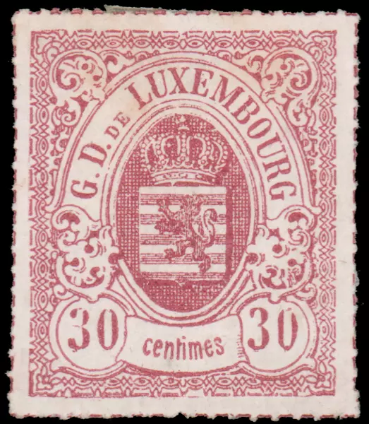 Luxembourg #Mi21 MNG 1865 30c Lilac Rose Arms Rouletted in Color [23]