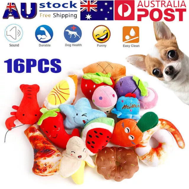 AU 16pcs Squeaky Dog Toys Pet Puppy Plush Sound Chew Toy Set for Small Dogs Cats