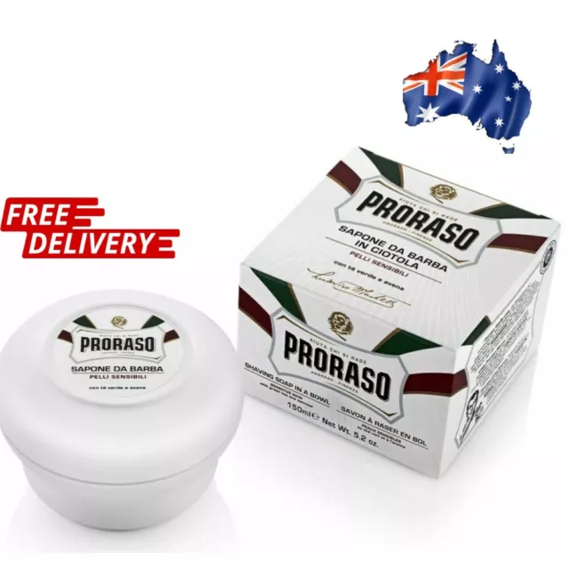 NEW PRORASO SHAVING SOAP IN A BOWL 150ml Green Tea Oatmeal SENSITIVE SKIN