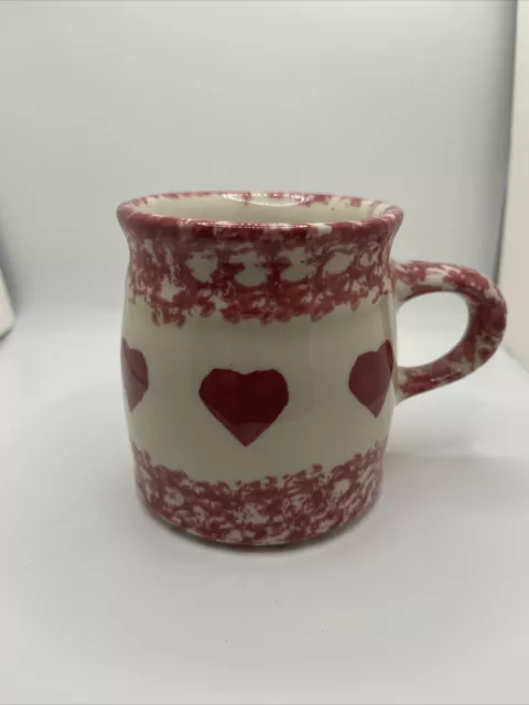 Vintage Roseville Henn Pottery Red Hearts SpongeWare Mug MINT CONDITION