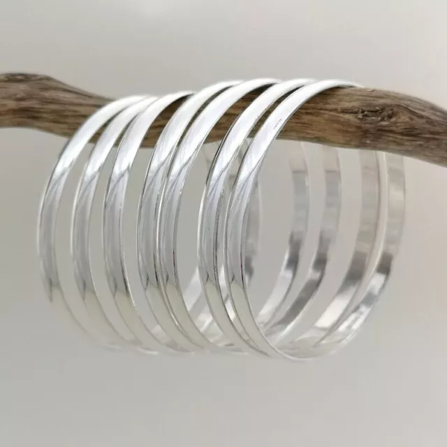 Set of 7 Solid 925 Sterling Silver Women Bangle Handmade Stackable Bangles Au 27