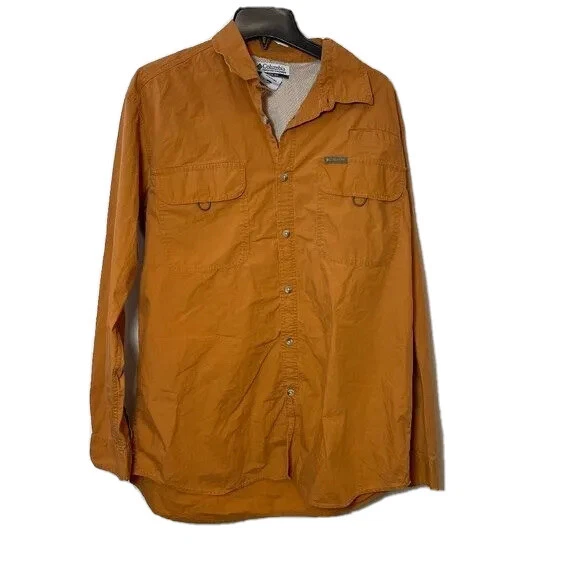 Columbia Mens Button Down Long Sleeve Outdoor Shirt Brown L Collared Pockets