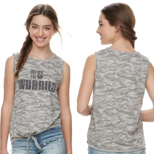 Grayson Threads Juniors Size Small S Gray Camo No Worries Graphic Tank Top NWT
