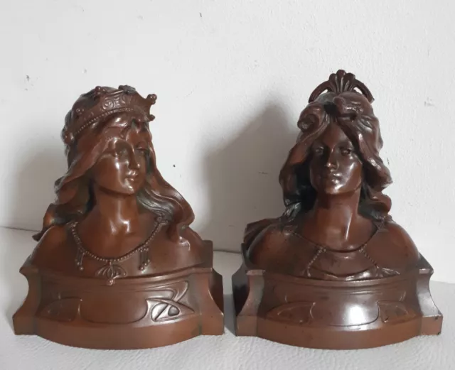 Marcel RENARD paire bustes de jeunes femmes  Art Nouveau
