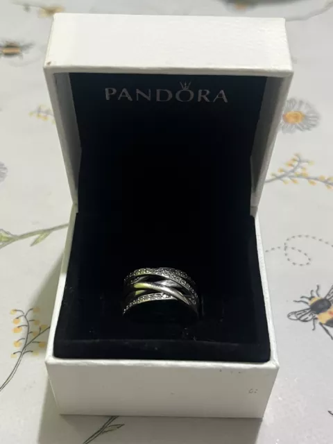 Pandora Gorgeous Sparkling & Polished Lines Ring Size 48 S925 ALE Silver