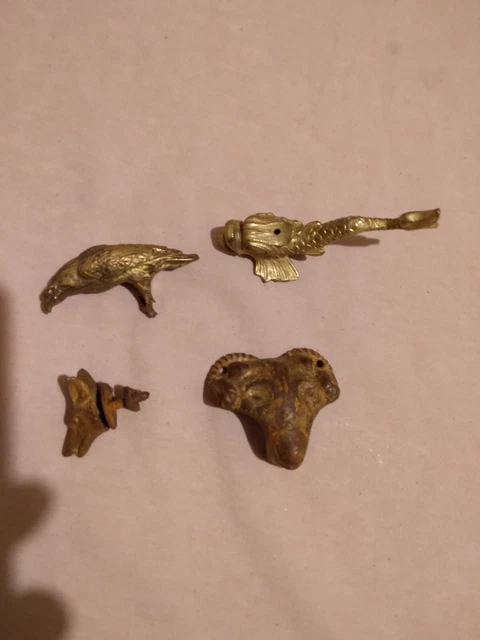 4 pc Lot Antique Ramshead, Falcon, Wolfshead, Manacore Winged Serpent Figures