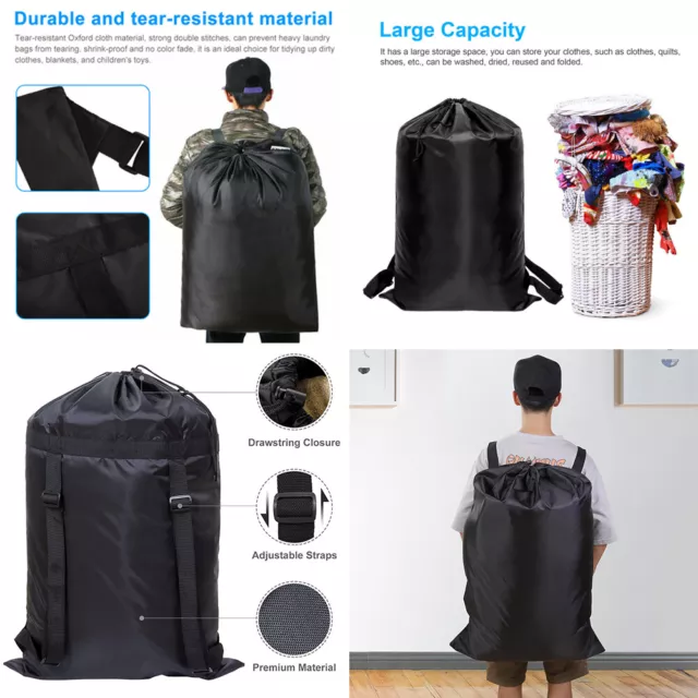 US 1-2 Pack Black Travel Laundry Bag Adjustable Straps Handles Clothes Backpack