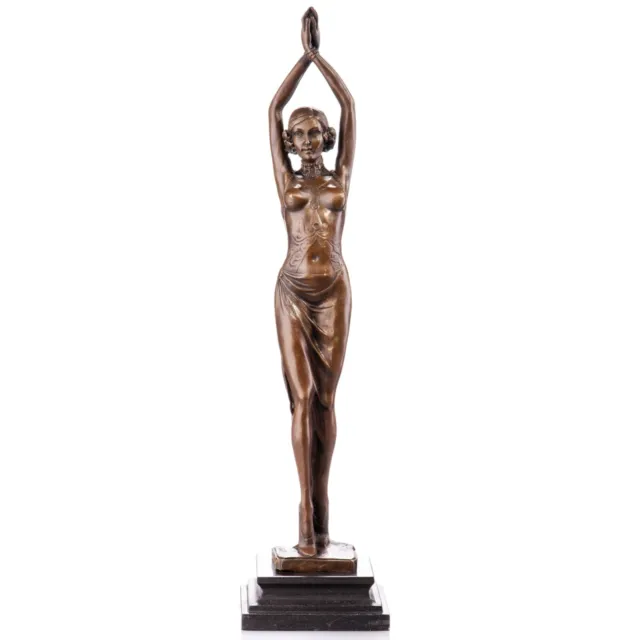 Bronzefigur Skulptur Tänzerin nach Chiparus Bronze Statue auf Marmorsockel 49cm