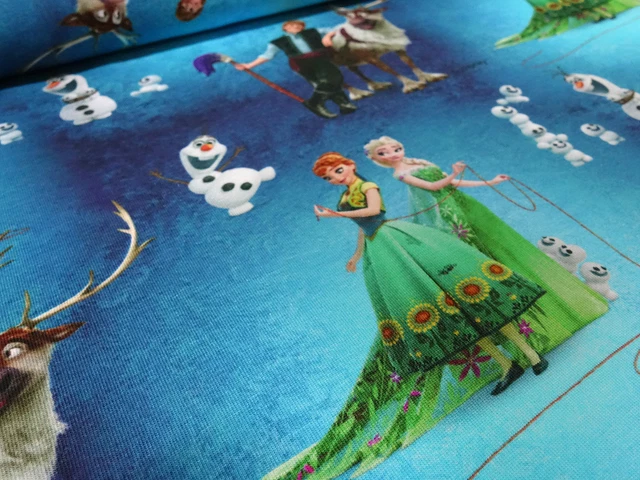 Stoff Baumwolle Jersey Eiskönigin Frozen Anna Elsa Olaf blau bunt Kinderstoff