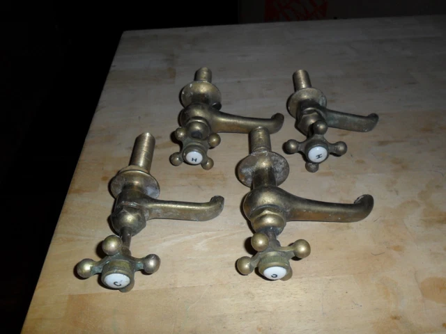 4 Antique Vintage Solid Brass Bathroom Sink Faucet Spigots 2 Pair Porcelain Top