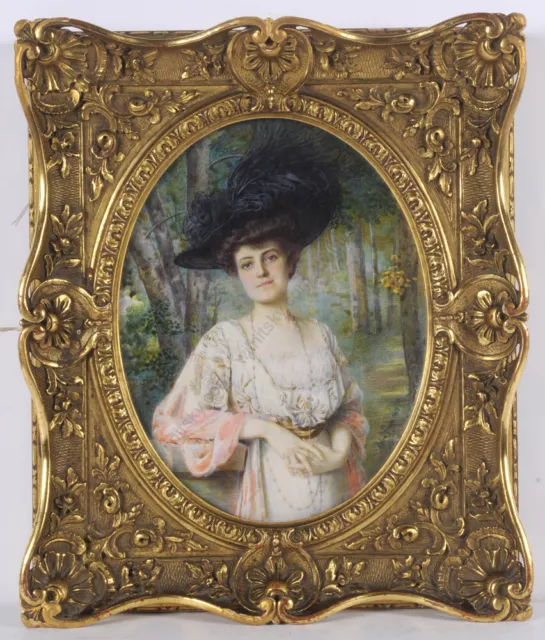 Helene Faure (1878-1932) "Portrait of a Lady", Large "La Belle Epoque" Miniature