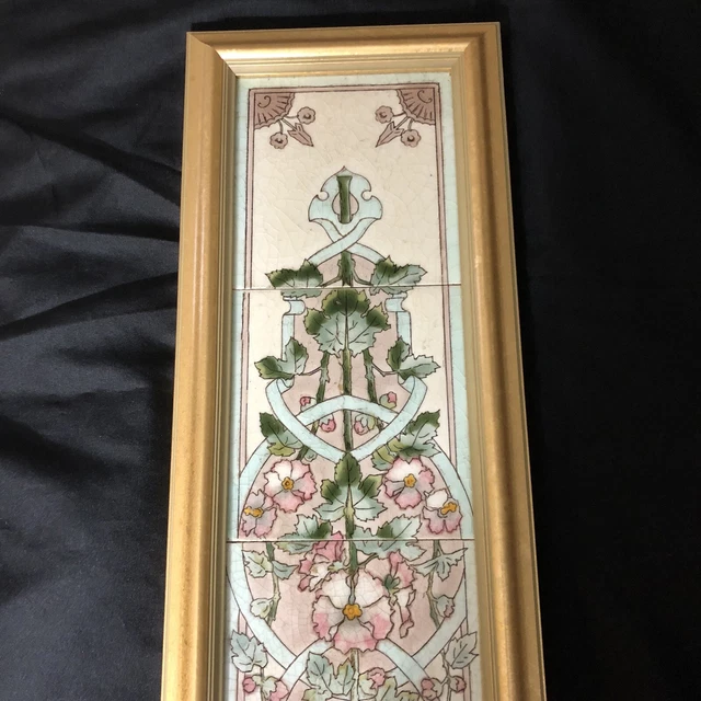 Circa 1900 framed Art Nouveau  4 Tiles Floral 2