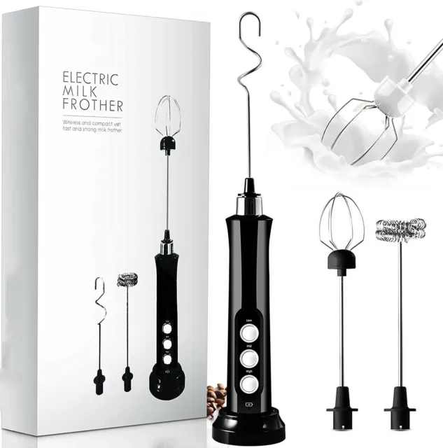 Handheld, Electric Milk Frothers with USB Rechargeable Stand, Portable Drink Mixer Pasteable Hanging Stand, Black