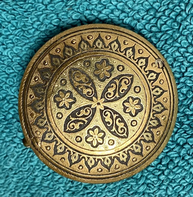 Broche Vintage Or De Tolède - Motif Clés/cœur/serrure - Couleur Doré/noir/argenté - Occasion